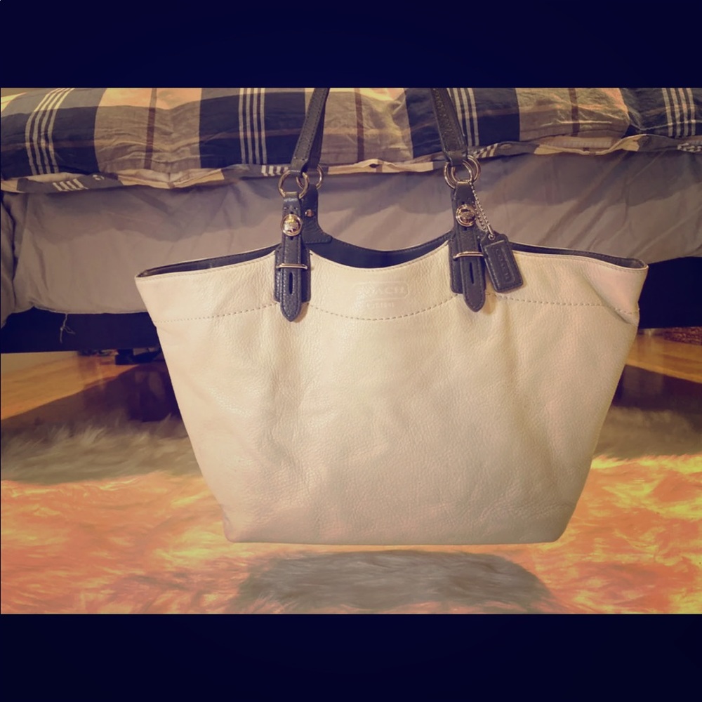 Coach white and green tote